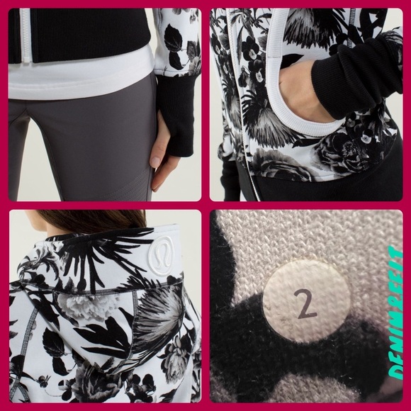 Lululemon Scuba Hoodie *Stretch Brisk Bloom Black White | Womens Size 2 PRELOVED - Picture 14 of 16